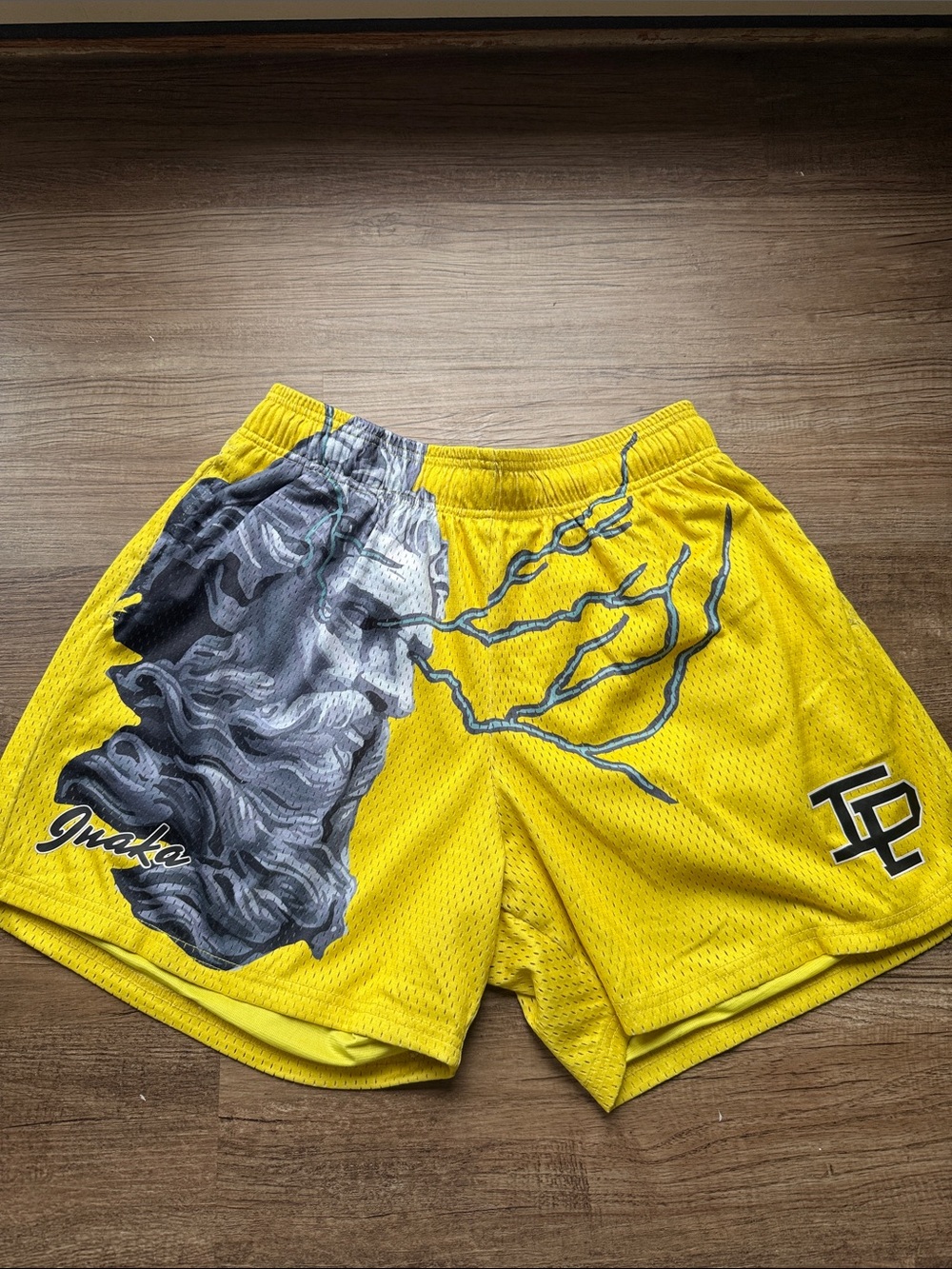 Inaka Power Yellow Men's Athletic Shorts with Gray Graphic
